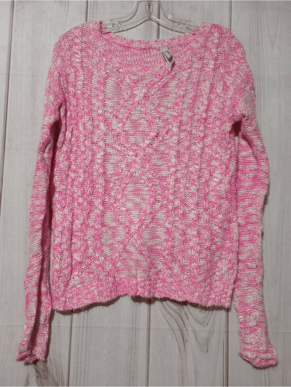 Aeropostale Medium Pink White Cable Knit Sweater Pullover